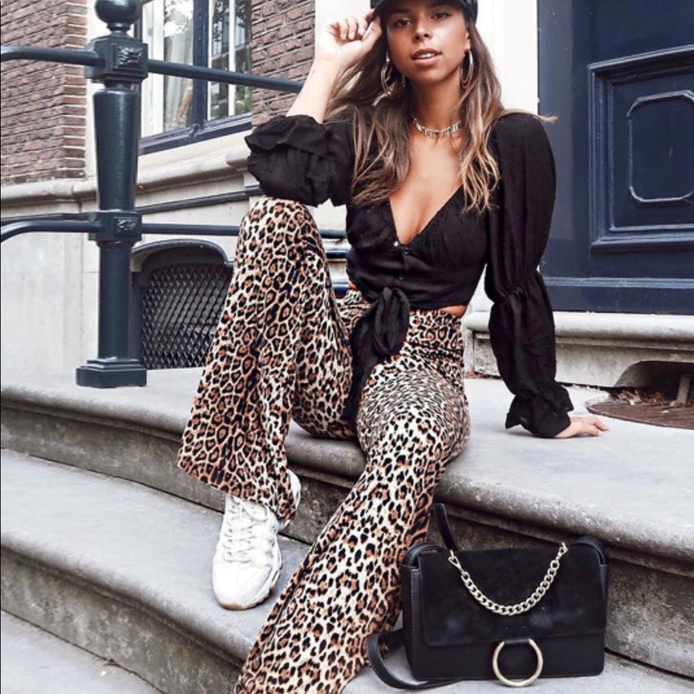 1 Left! Leopard Printed Bell Bottom Pants - Picture 7 of 8